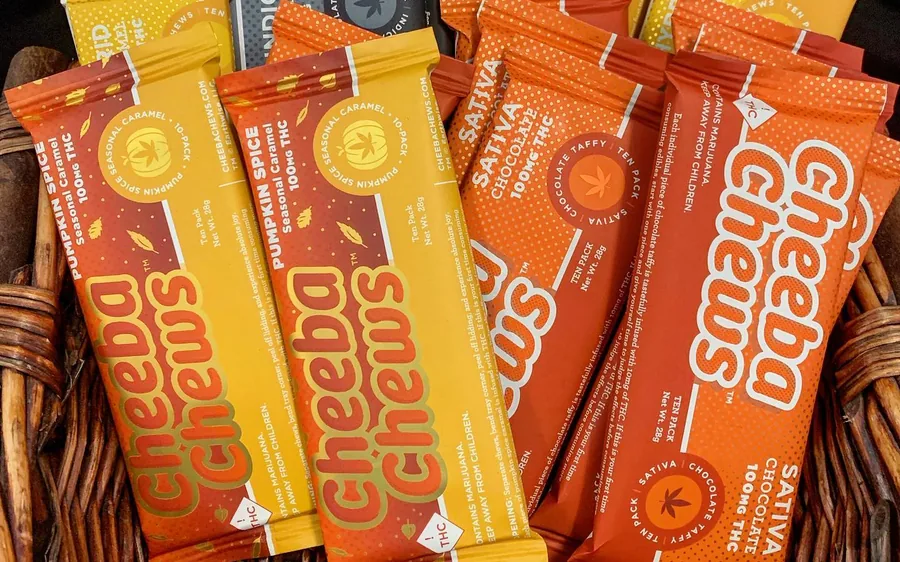 Packaged edibles arranged in a shallow basket